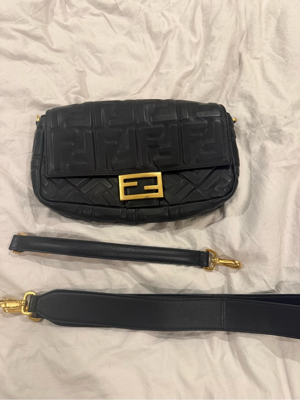 Fendi Black FF Embossed Baguette 2018